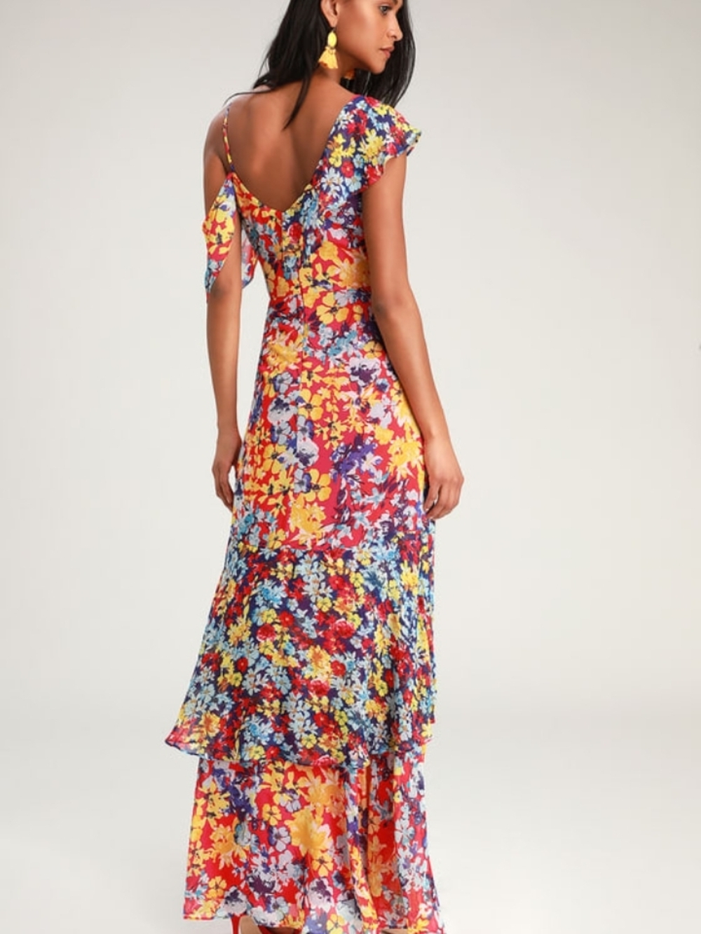 Lulu's Red Multi Floral High-Low Dress - Picture 2 of 9
